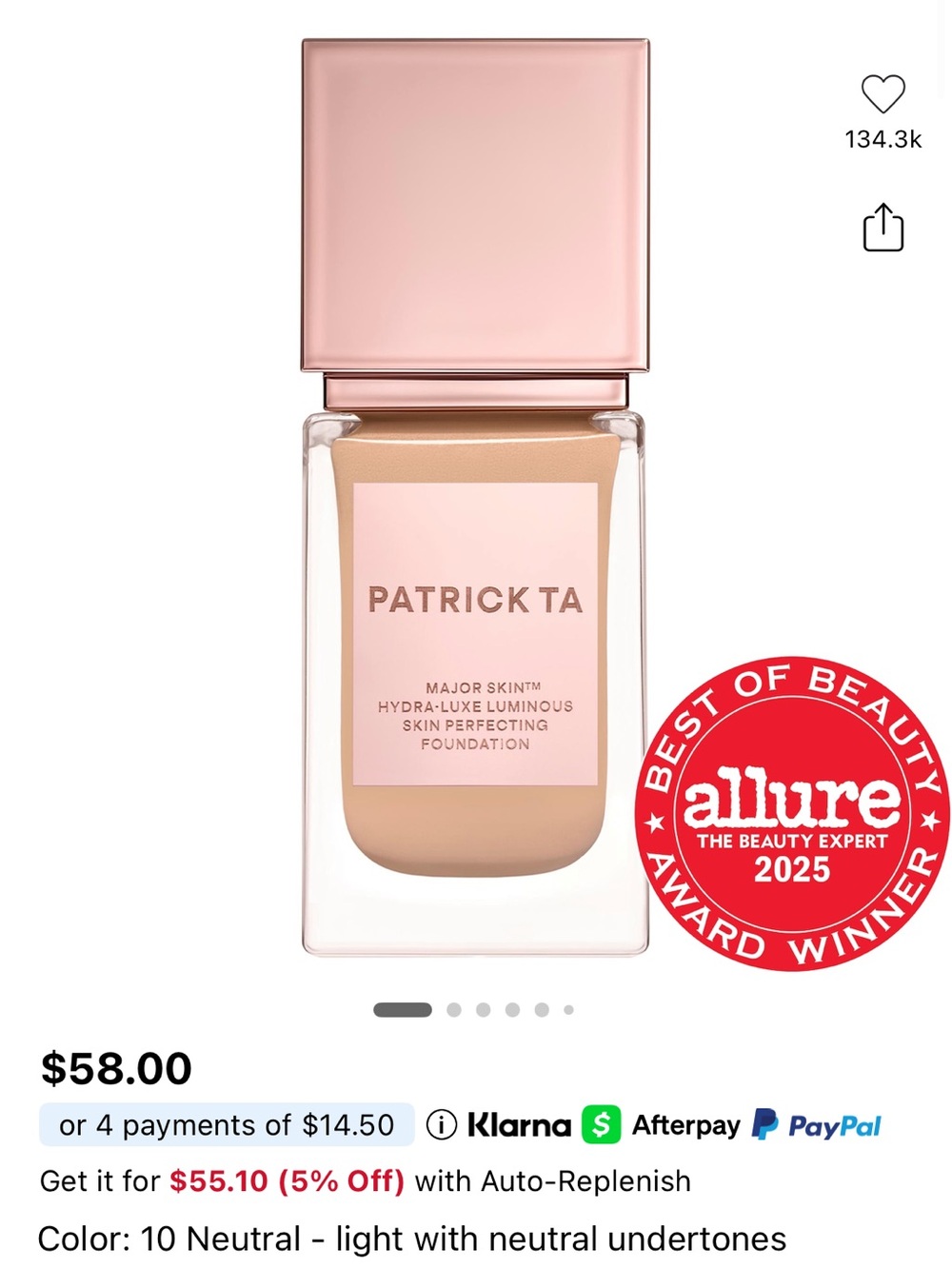 Patrick Ta Major Skin Hydra-Luxe Luminous Foundation — 10 Neutral (Light)